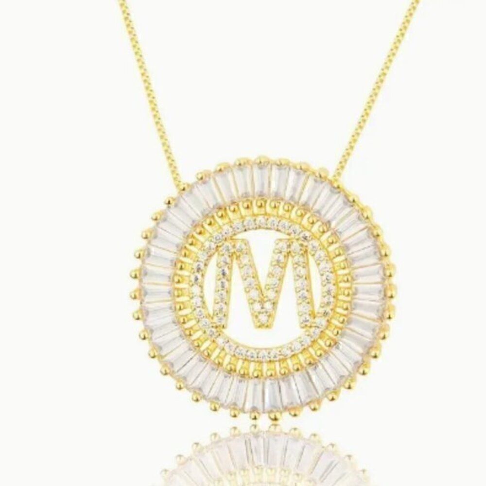 Gold Luxury Initial Letter Pendant Necklace Women/Men Zircon Chain Letter M